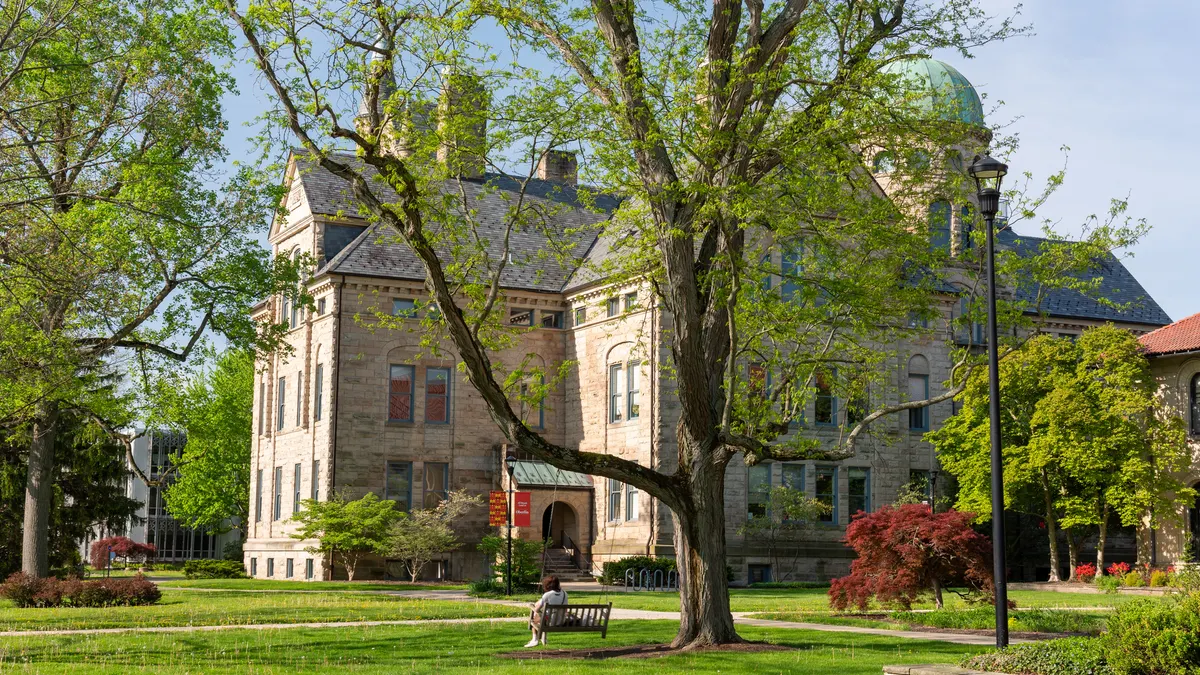 An exterior view of Peters Hall on the campus of Oberlin College and Conservatory.