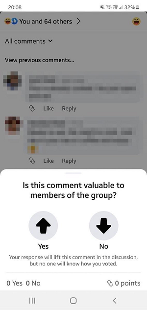 Facebook upvotes test