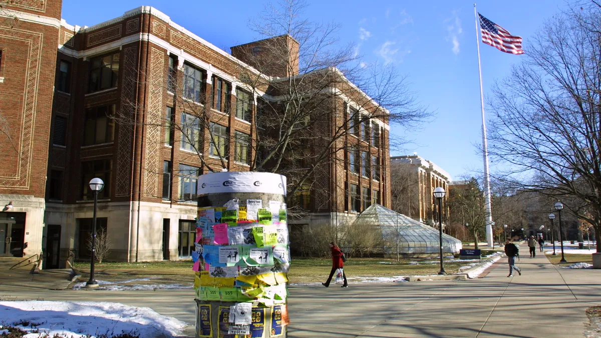 Students walk across the University of Michigan campus