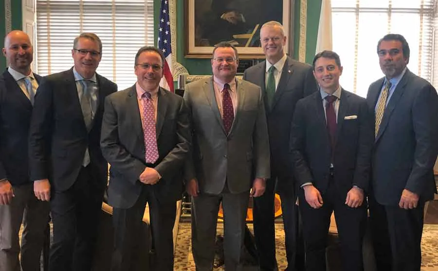 Andrew Boyle and other members of the Trucking Association of Massachusetts meet with then-Gov. Charlie Baker in 2019.