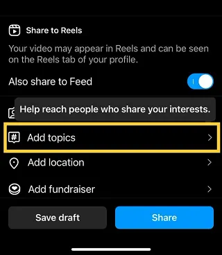 Instagram Reels add topics
