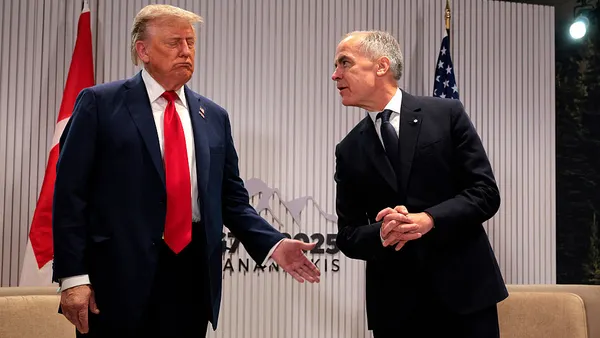 President Donald Trump, Canada Prime Minister Mark Carney standing