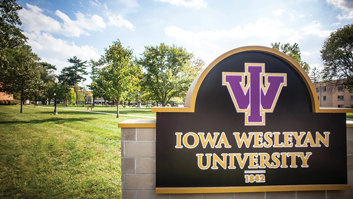 A sign for Iowa Wesleyan University.