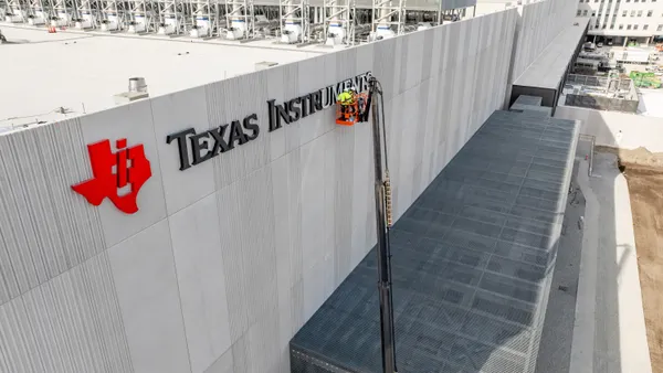 Construction progresses on a Texas Instruments semiconductor manufacturing facility in Sherman, Texas.