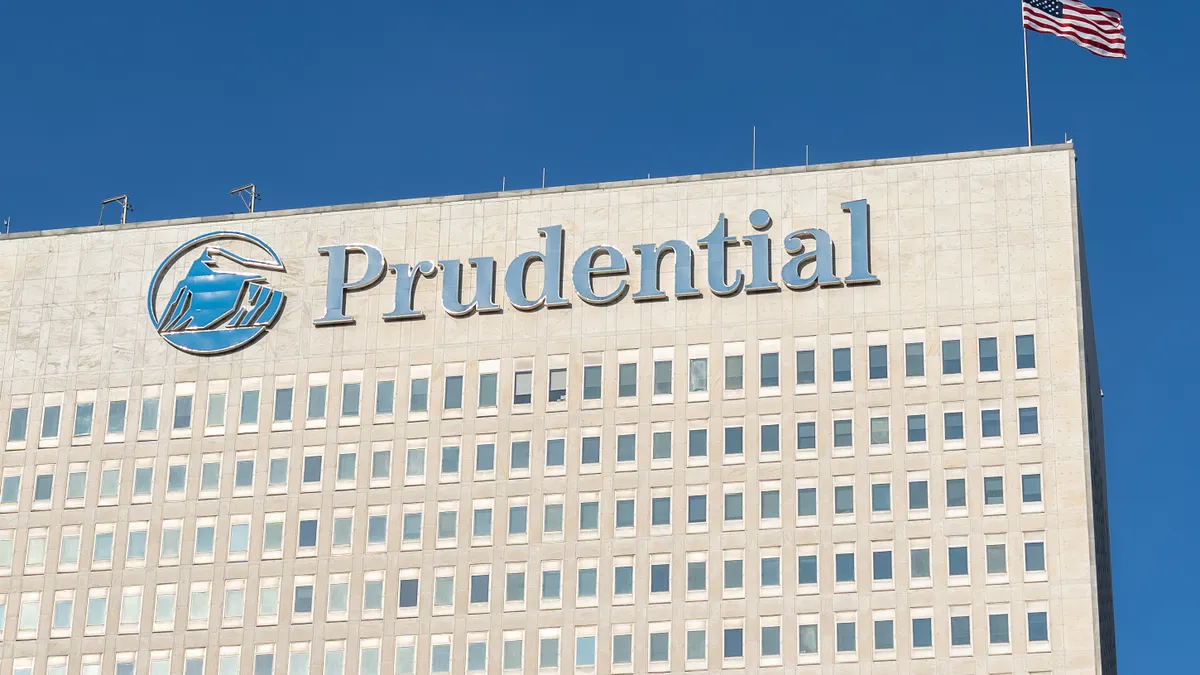 Prudential sign and building at its headquarters in New Jersey.