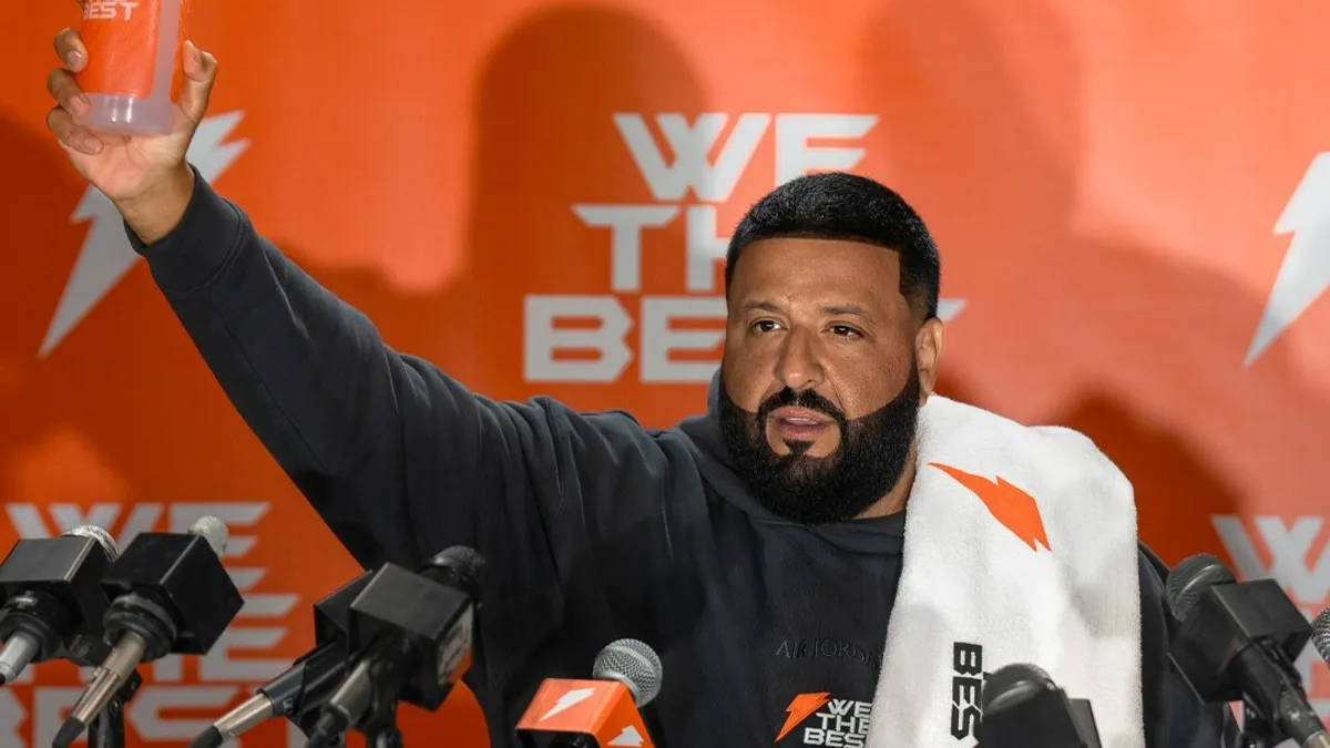 DJ Khaled sits in front of microphones for a Gatorade collaboration