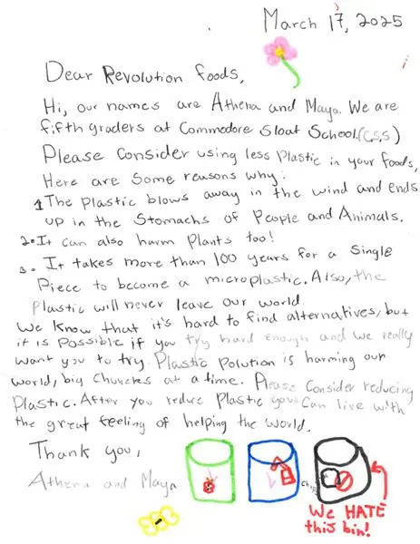 Student letter to Revolution Foods