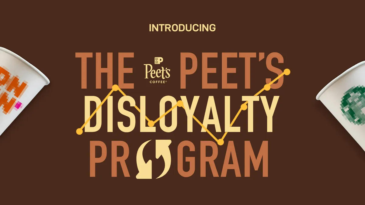 A Peet's Coffee-branded campaign image with plain text that reads "The Peet's Disloyalty Program."