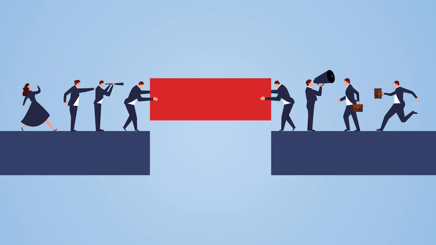 Connection, business cooperation,Two teams connected the bridge