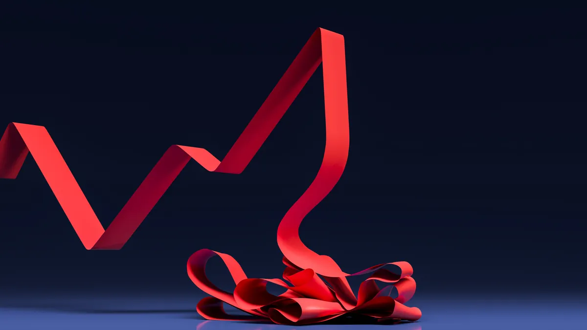 Descending red graph line, stock market and financial crisis