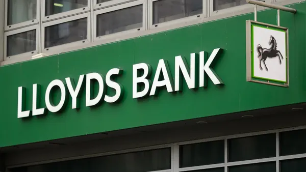 A general view of the exterior of a branch of the Lloyds bank chain on January 29, 2025 in London, England.