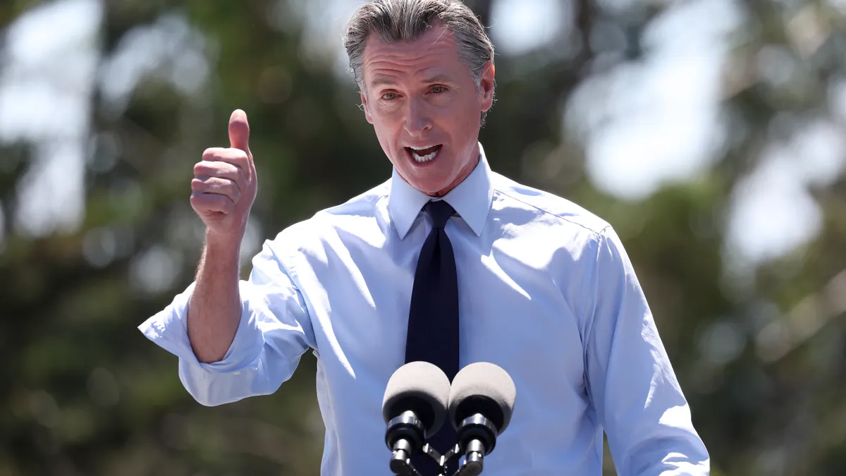 Gavin Newsom gives a speech.