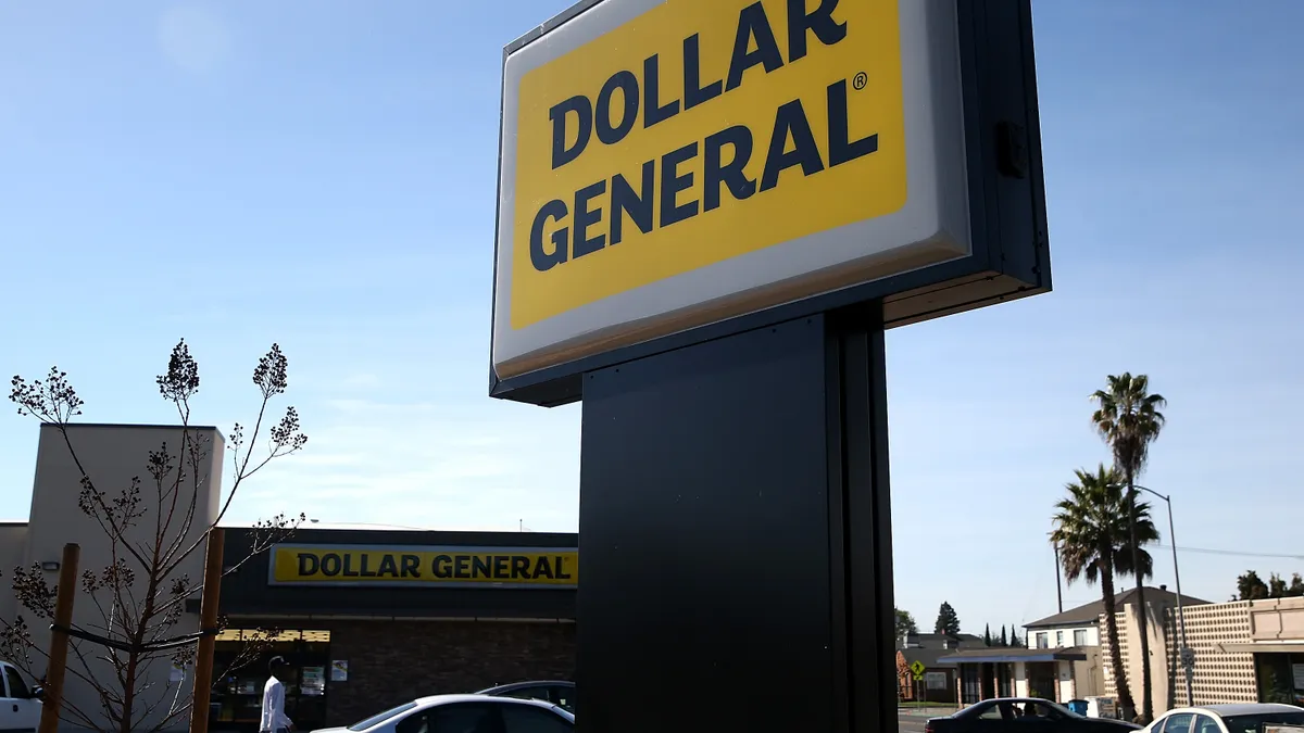 A Dollar General sign outside of a store.