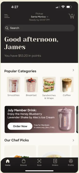 A screenshot of an Erewhon app