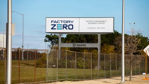 A sign outside of General Motors' Factory Zero plant