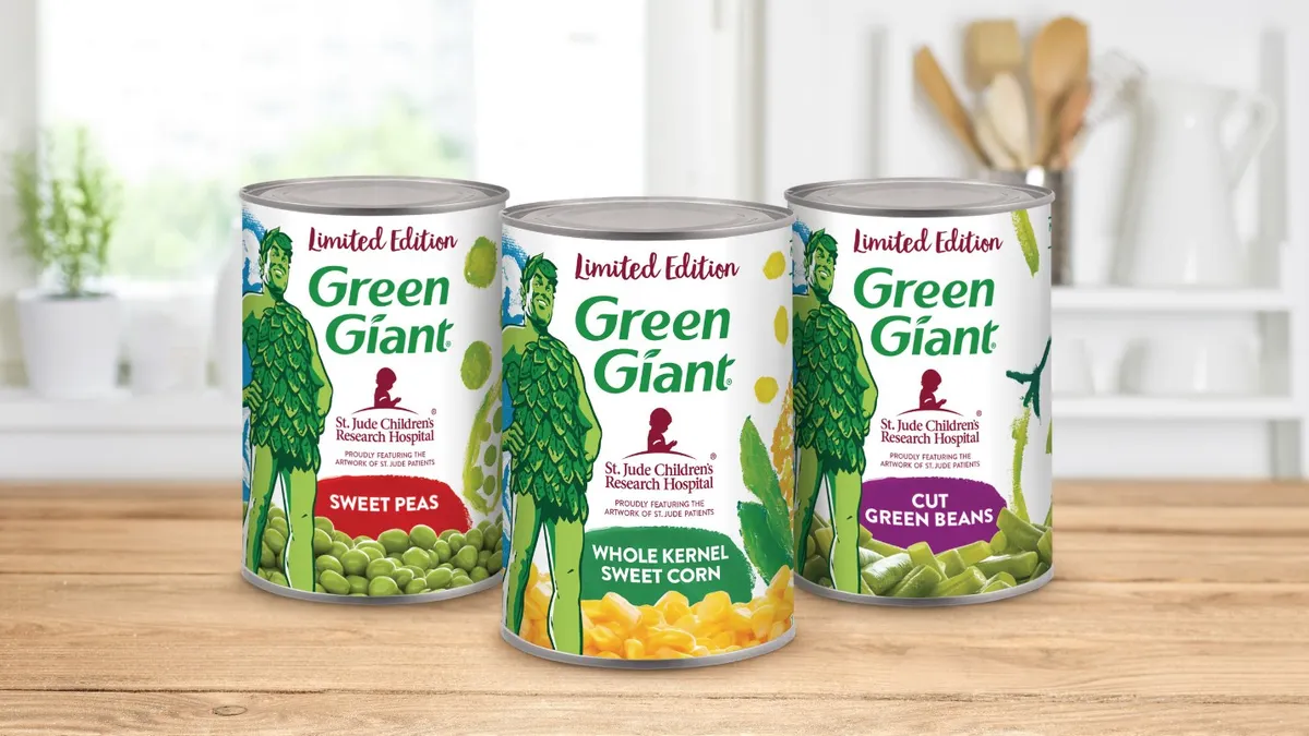 Cans of Green Giant vegetables.