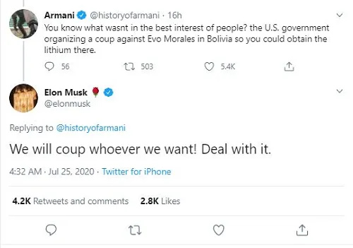 Musk coup tweet