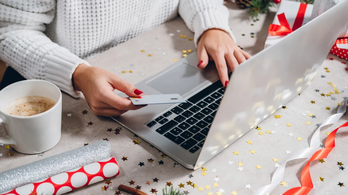 Woman shopping online during holiday season