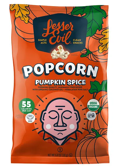 A bag of Hershey's LesserEvil pumpkin spice flavor.