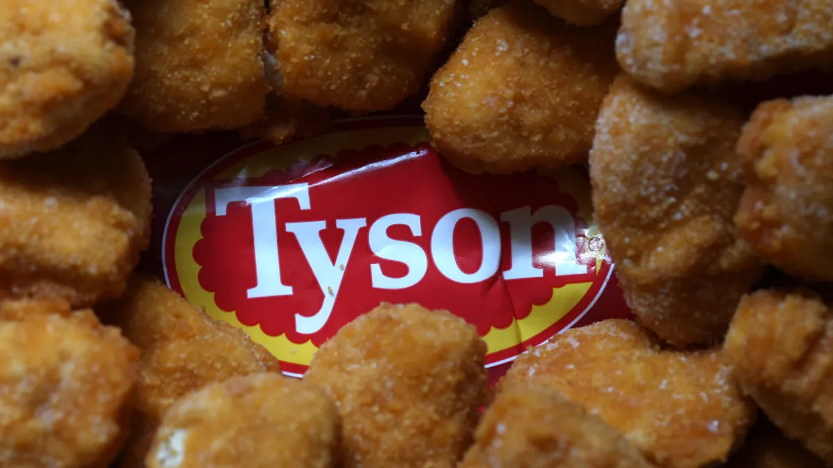 The Tyson logo is displayed on a bag with frozen chicken nuggets