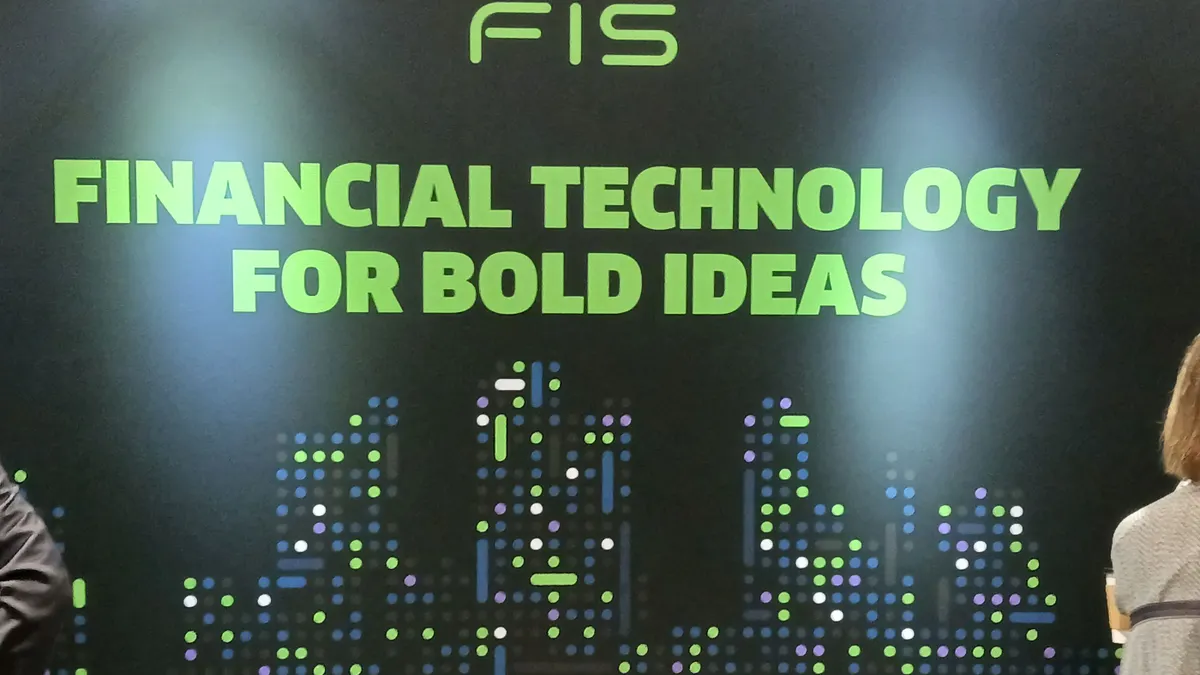 A conference sign that says :FIS: Financial technology for bold ideas'