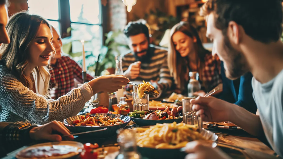 People communing at dining table