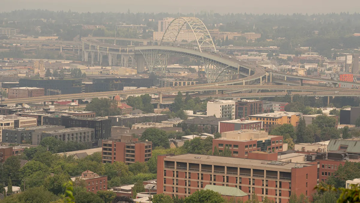 Wildfire smoke lingers over the city of Portland, Oregon, in August 2021.