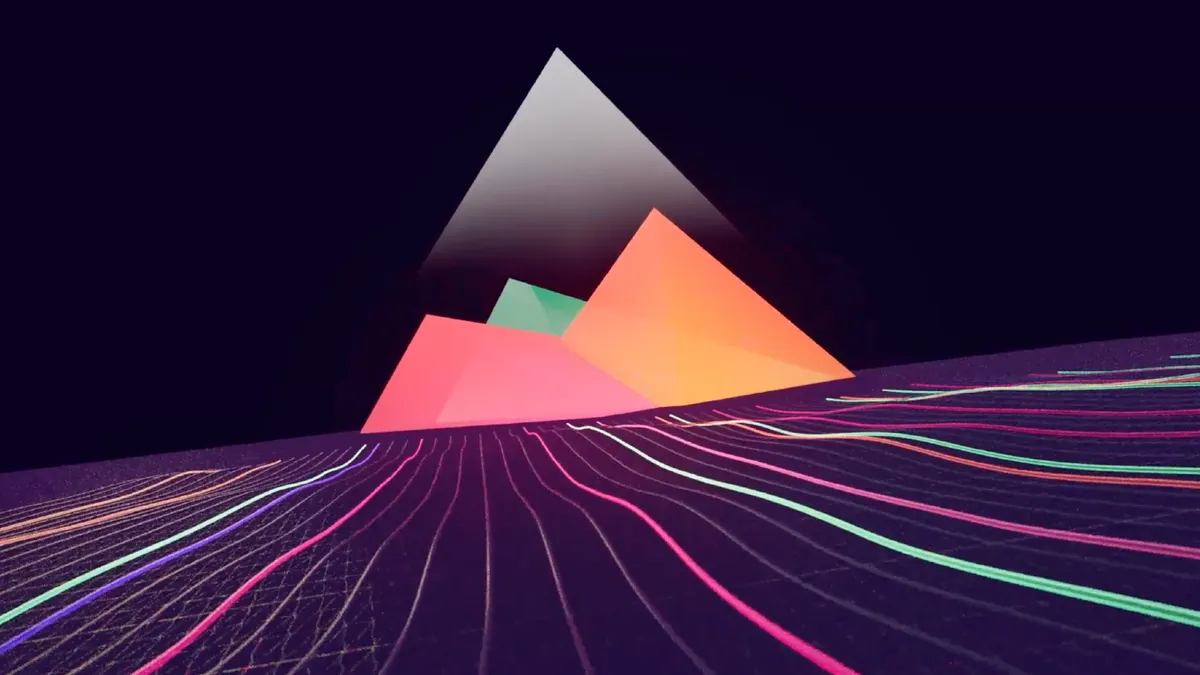 A digital image of a Arcadia's logo over a purple data grid