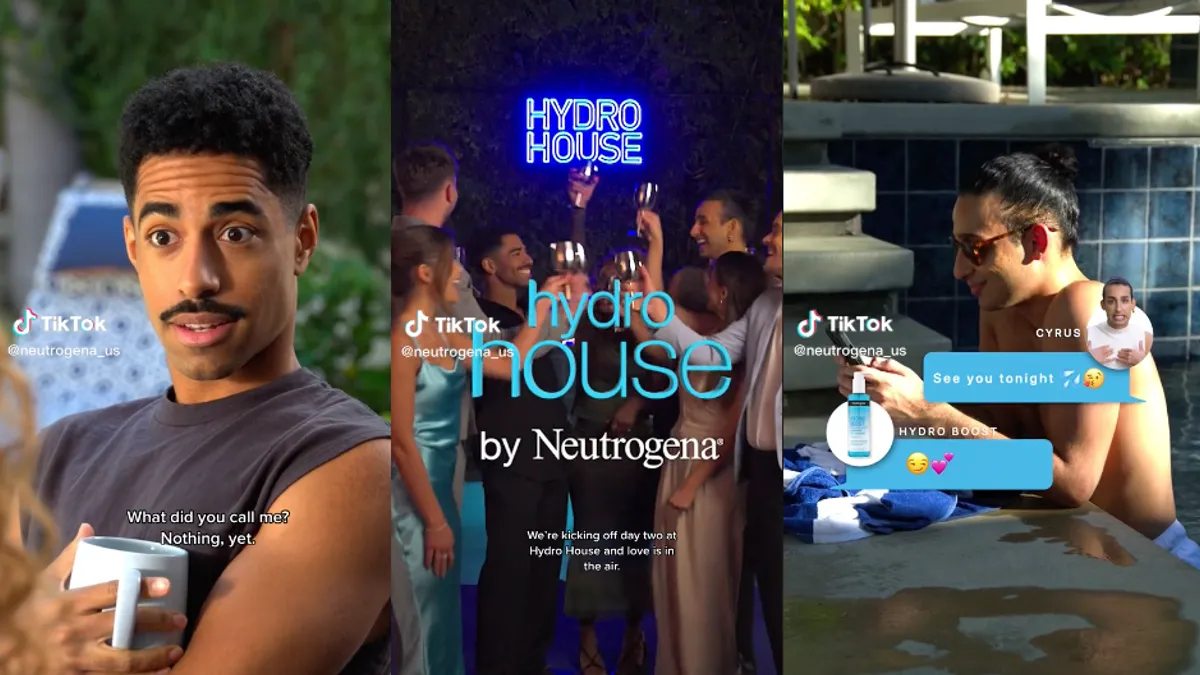 Collage of three TikToks that are part of Neutrogena's Hydro House content