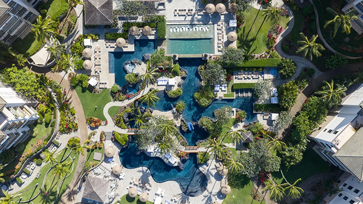 An aerial view of The Resort at Kapalua Bay on Maui, Hawaii.