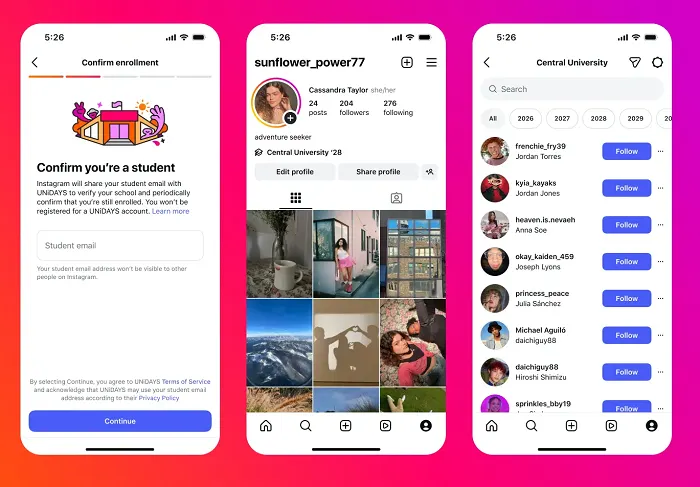 Instagram college listings
