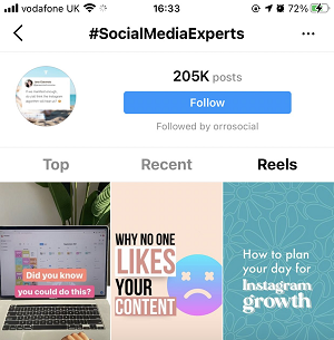 Example of Reels in Explore on Instagram