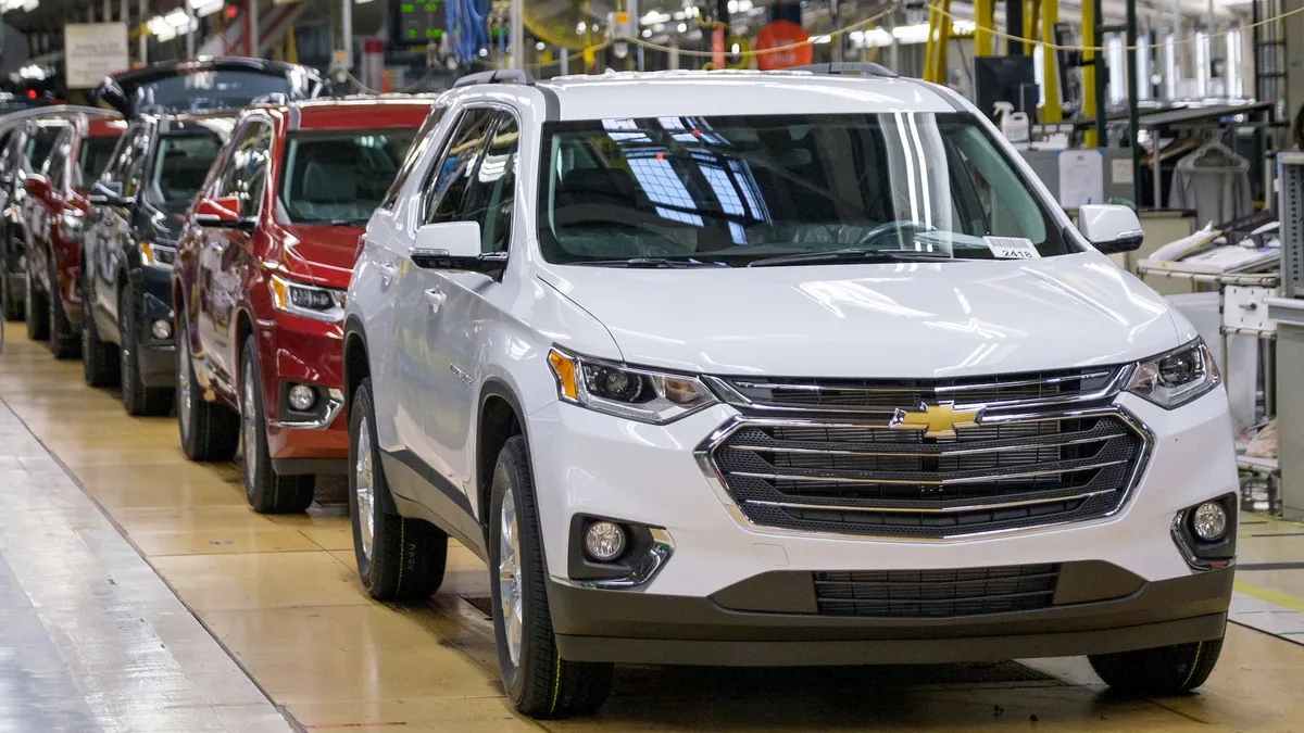 Chevrolet Traverse SUVs on the assembly line at GM's Lansing Delta Township assembly plant.