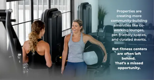 2 people talking inside of a gym.