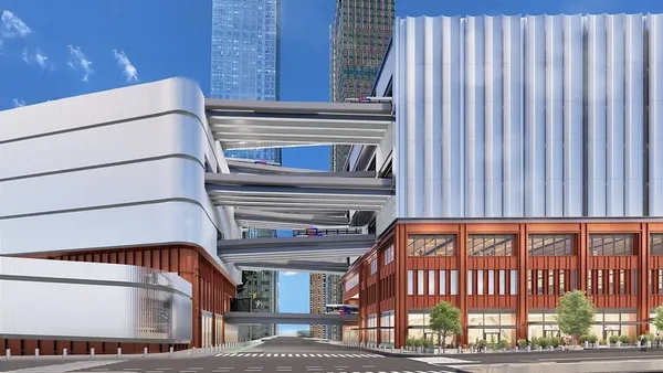 Ramp structure and staging and storage facility, part of the Midtown Bus Terminal Redevelopment in New York City.