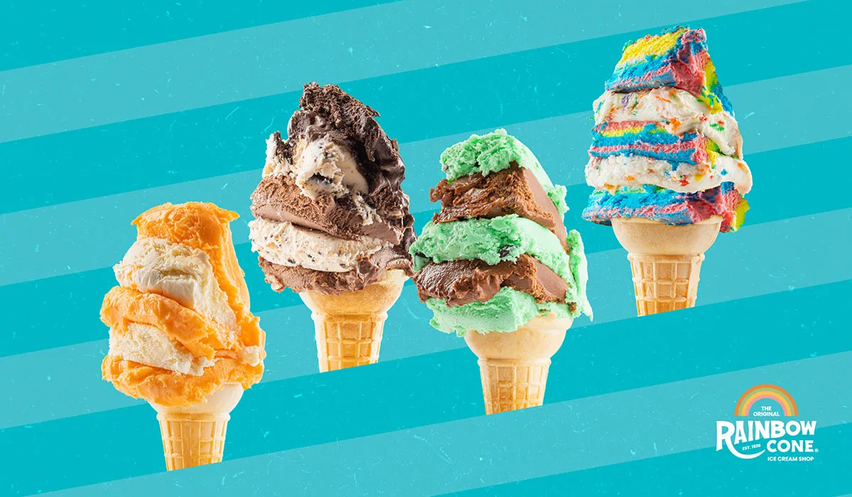 An image of four different ice cream comes wiht various colors and flavors