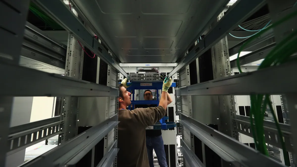 Engineer working on cloud computer servers