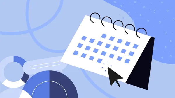 An illustration of a calendar, with a mouse cursor clicking on a day