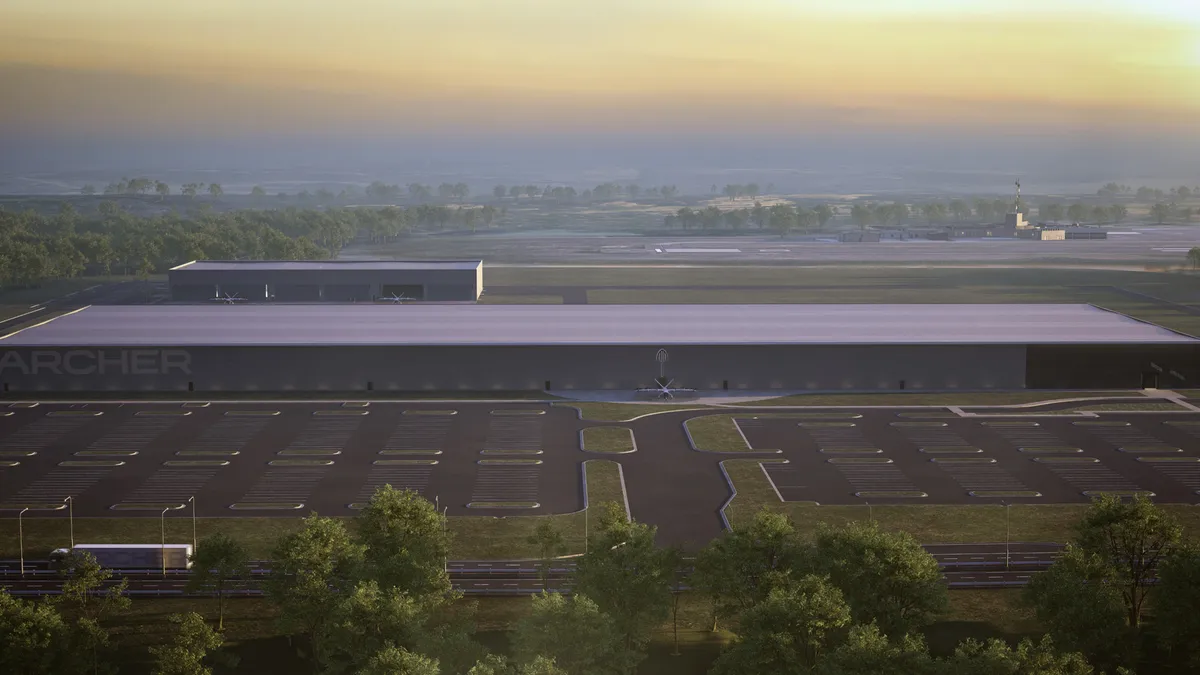 A rendering of Stellantis and Archer's electric air taxi manufacturing facility located in Georgia.