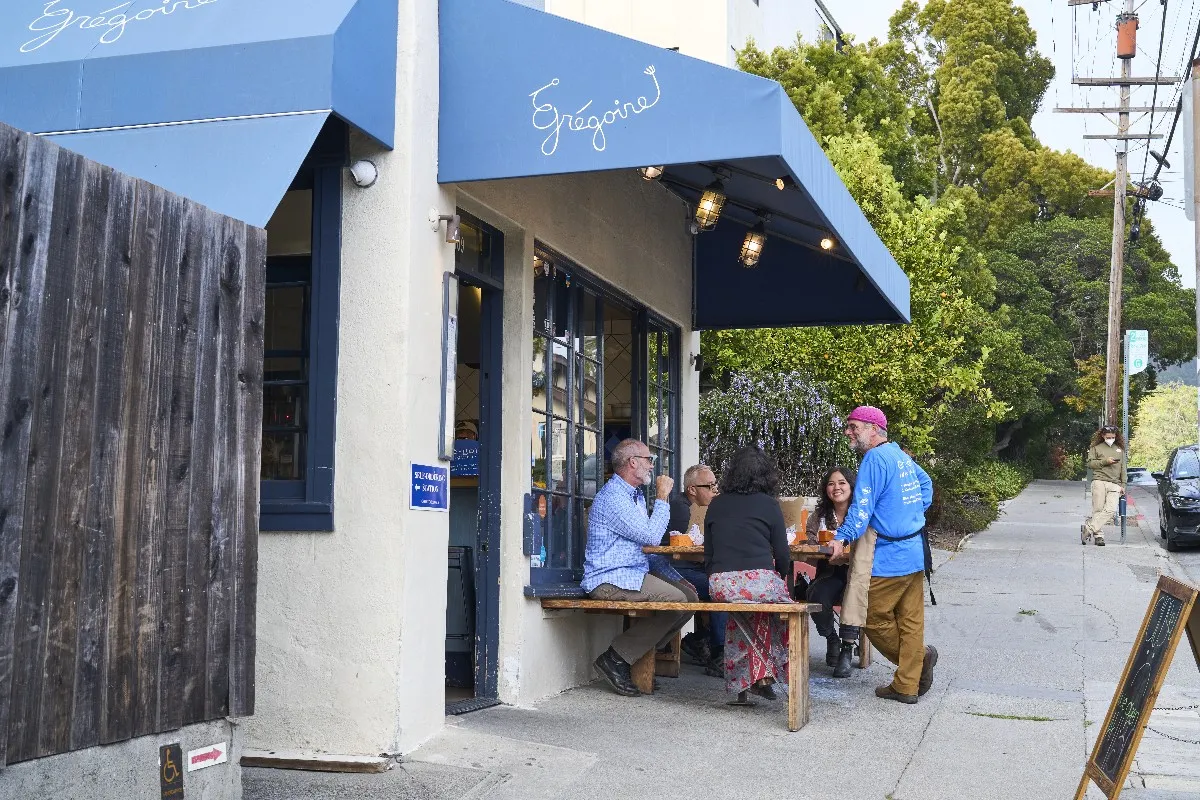 Customers sit outside a restaurant in Berkeley, California.