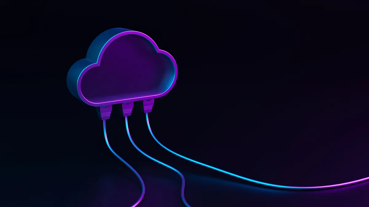 3-D image of a cloud with three cables emanating from it.