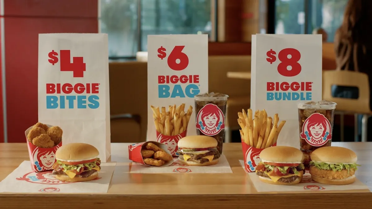A photograph of various hamburgers and nuggets from Wendy’s.