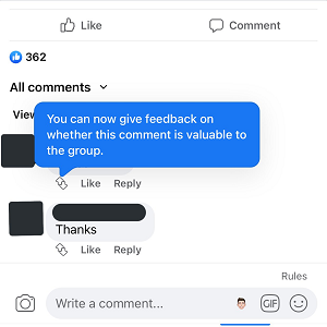 Facebook upvotes in groups