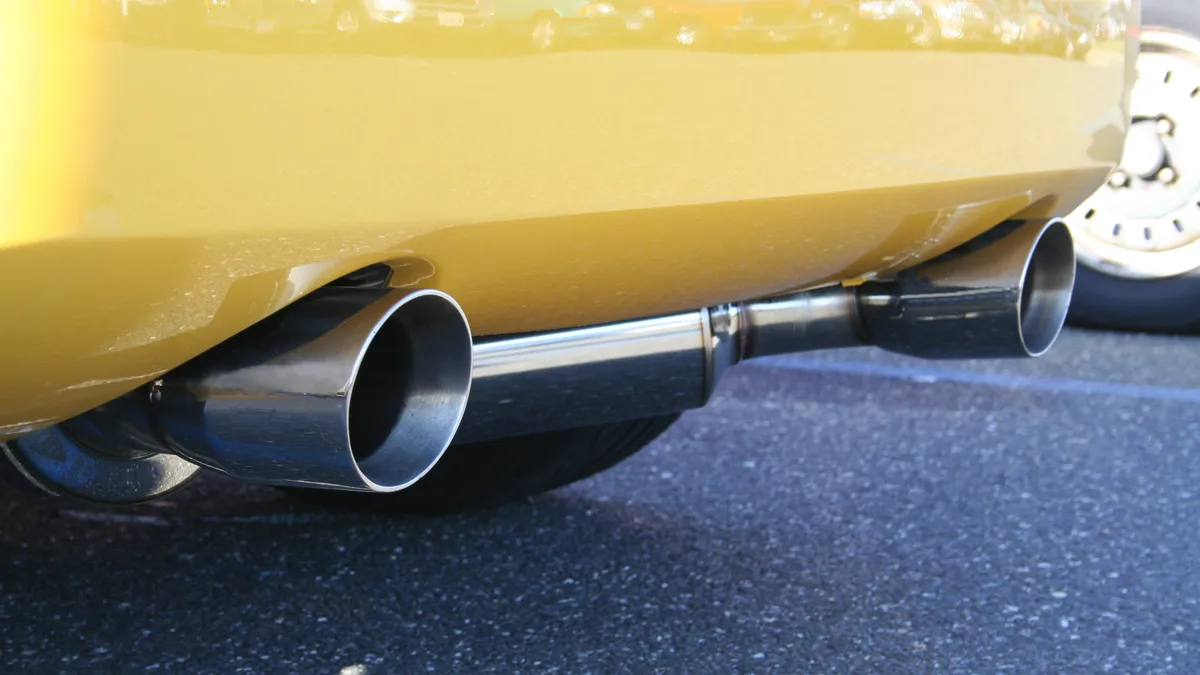 A vehicle with dual exhaust.