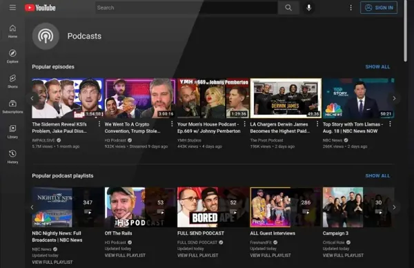 YouTube podcasts