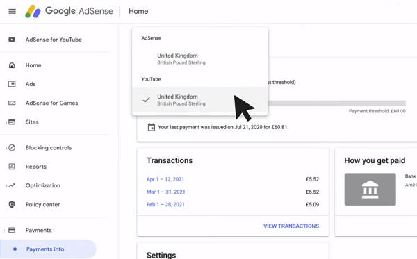 YouTube payments