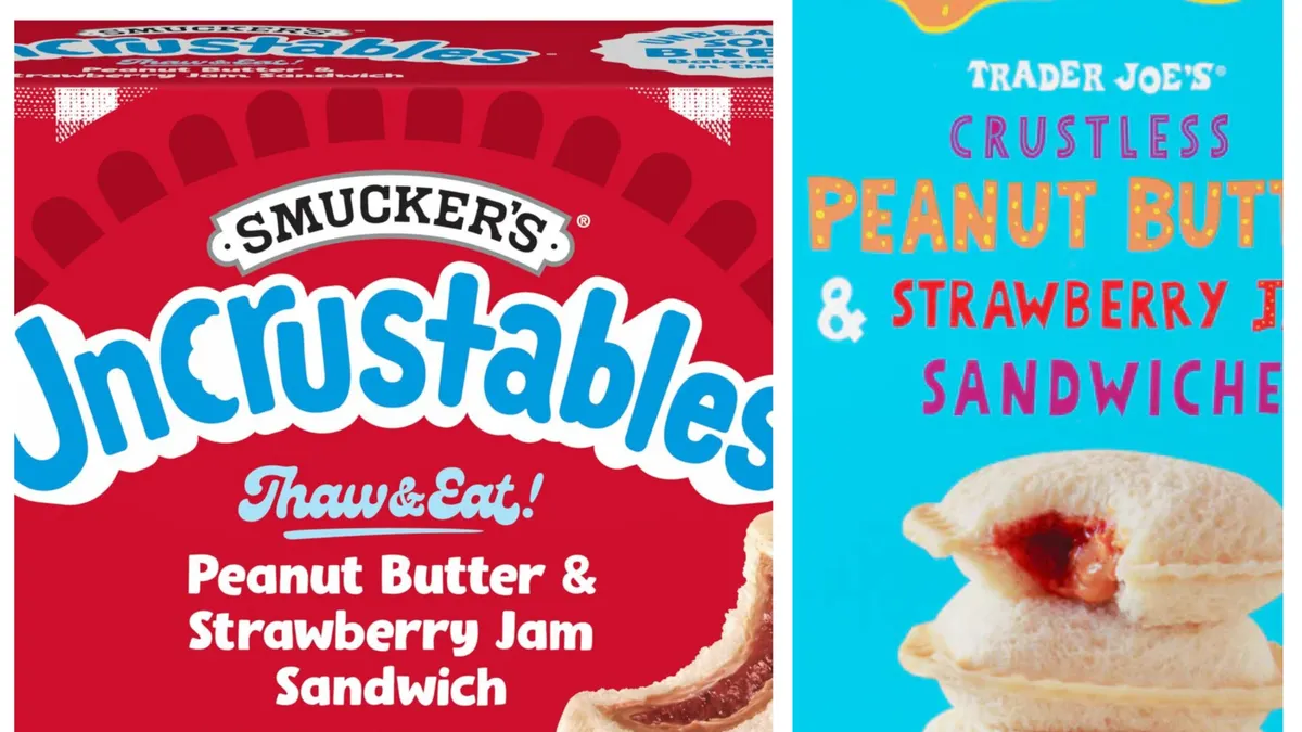 Boxes of sandwiches from J.M. Smucker and Trader Joes.