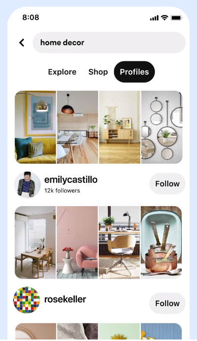 Pinterest profile search