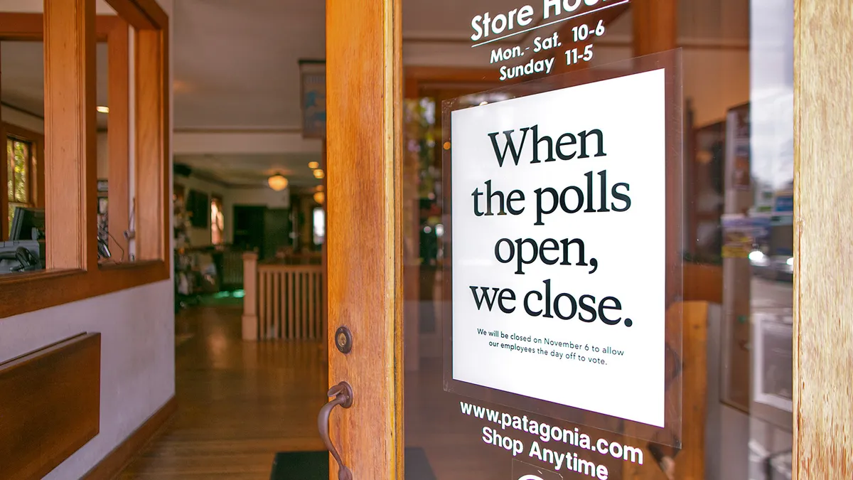 Patagonia store closed for voting sign on door