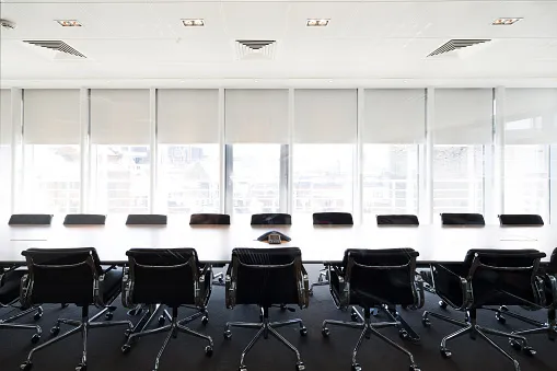 Empty boardroom meeting space in office